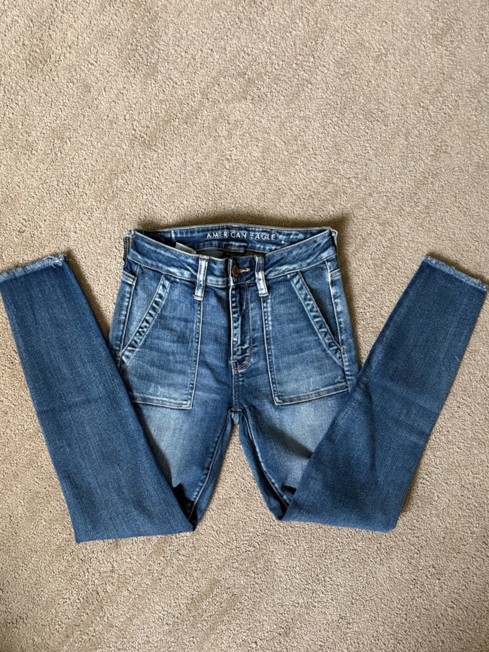American Eagle Outfitters Blue Skinny Patch-Pocket Jeans
